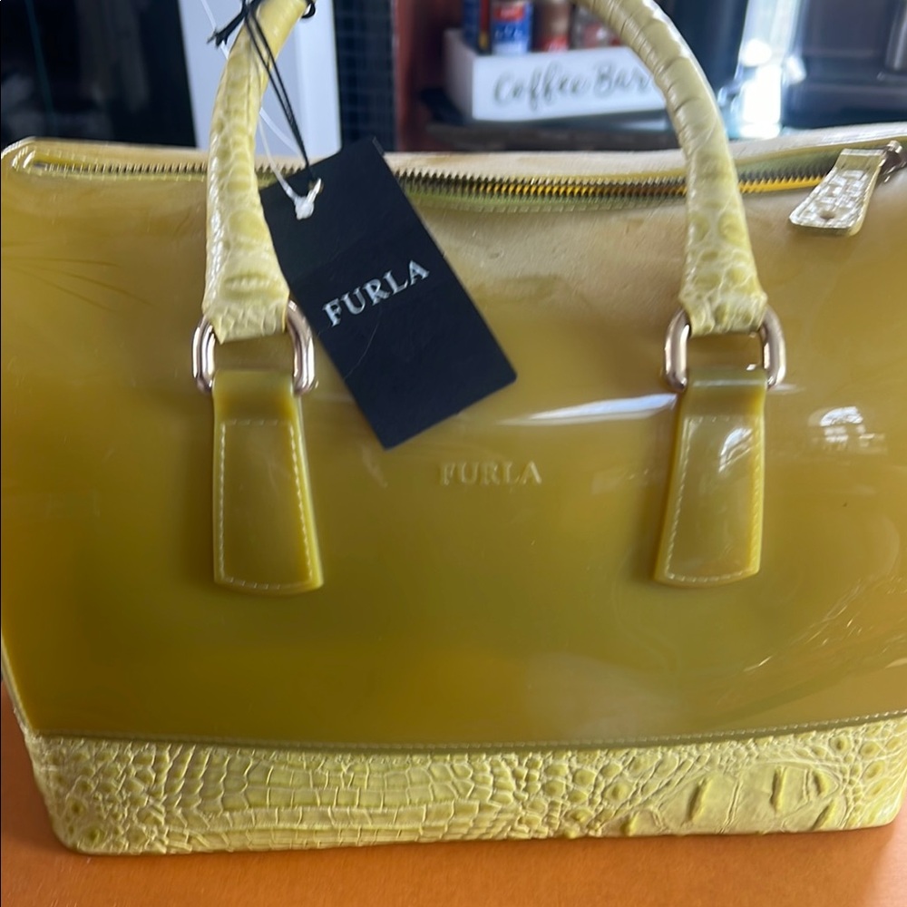 Furla Yellow Satchel with Textured Design